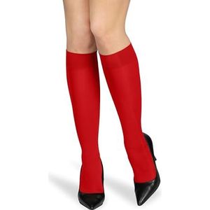 looksy Vrouwen knie hoge sokken anti-druk band 60 den one size warme kous lange laars ondoorzichtig, Rood, Eén Maat