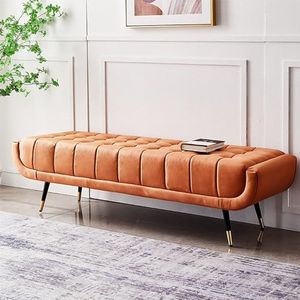 Luxe knoppen einde van bedbank, comfortabele fluwelen Ottomaanse bank met metalen poten, moderne slaapkamerbank inkombank gestoffeerde zitbank for woonkamer (Color : F, Size : 100x47x43cm)