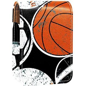 Gepersonaliseerde Lipstick Case Draagbare Make-up Tas Cosmetische Pouch Lippenstift Houder Make-up Organizer Sport Ballen Voetbal Basketbal, Meerkleurig, 9.5x2x7 cm/3.7x0.8x2.7 in