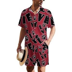 Love Paw Heart Hawaiiaanse pak voor heren, set van 2 stuks, strandoutfit, shirt en korte broek, bijpassende set