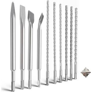 MOXPIFY 310 mm SDS Plus boor Ø 8 mm, 8 mm, 8 mm, 10 mm, 10 mm, 12 mm, set en beitelset voor beton en metselwerk (10-delig)