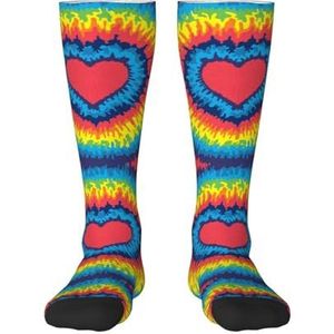 YsoLda Kousen Compressie Sokken Unisex Knie Hoge Sokken Sport Sokken 55Cm Voor Reizen, Hart Liefde Rainbow Tie Dye, zoals afgebeeld, 22 Plus Tall