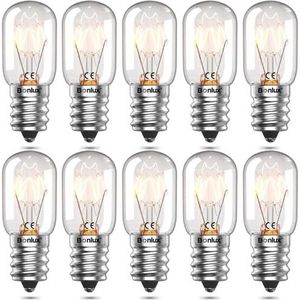 Bonlux Zoutlamp, gloeilampen, E14, 15 W, koelkast, gloeilamp, High Temp, 300 graden, dimbaar, E14 SES kleine Edison schroef, pygmeee-gloeilampen, T22, buisvormige gloeilamp, 10 stuks