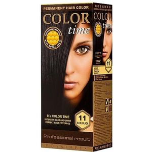 Color Time Permanent Haarkleur Gel | Verrijkt met Royal Jelly en Vitamine C | Permanent Haarkleur | Kleur 11 Blauw Zwart |100 ML