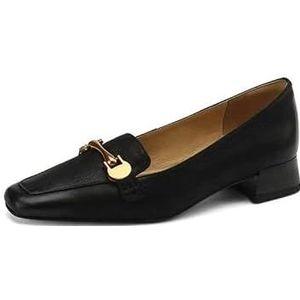 AAPIE Dames echt lederen vierkante teen schoenen lage hak dikke hak alle match loafers (kleur: zwart, maat: 34)