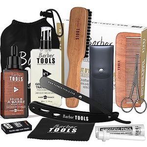 Baard- en scheerset voor heren, olie, transparante gel, scheerapparaat, borstel, kam, schaar, opbergtas, accessoireset
