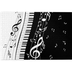 Muzieknoten zwart-wit pianotoetsen, puzzel 1000 stukjes houten puzzel familiespel wanddecoratie