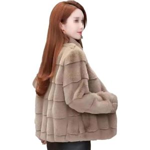 Vrouwen Winter Lange Mouw Faux Fur Jas Pluizige Jas Rits Overjassen, Bruine Bontjas, S