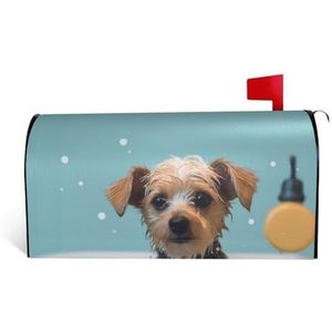 GTKSYNVE Grappige hond in badkuip brievenbushoezen magnetische standaardmaat 25,5 x 21 inch decoratieve brievenbus wraps waterdichte brievenbus cover gepersonaliseerde brievenbushoezen voor tuin