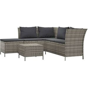 vidaXL 4-delige Loungeset met kussens poly rattan grijs