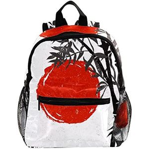Mini Rugzak Pack Tas Bamboe Silhouet met Rode Zon Leuke Mode, Meerkleurig, 25.4x10x30 CM/10x4x12 in, Rugzak Rugzakken