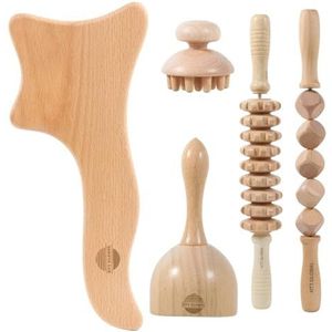 HTT GLOBAL Massagegereedschap voor houttherapie, maderotherapie-kit met lymfedrainagestimulator, lichaamsbeeldhouwgereedschap, pijnverlichting