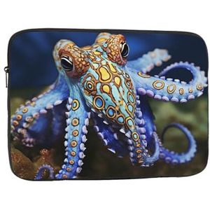 Blauw Geringde Octopus Laptop Sleeve Bag voor Vrouwen, Schokbestendige Beschermende Laptop Case 10-17 inch, Lichtgewicht Computer Cover Bag, ipad case, Zwart, 10 inch