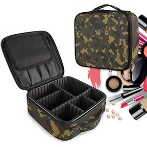 Army Green Abstract Art Make-up Bag Toilettas Rits Make-up Cosmetische Tassen Organizer Pouch voor Gratis Compartiment Vrouwen Meisjes