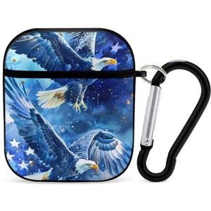 Aquarel Bald Eagl-es Sterren Amerikaanse Vlag Leuke Case voor AirPods 2 & 1 Schokbestendige Beschermende Hoofdtelefoon Gevallen Cover Met Sleutelhanger voor Mannen Vrouwen