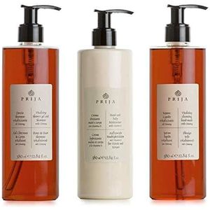 PRIJA - XL Set: 3 x 380 ml Ginseng Vloeibare Zeep, Huid- & Haarshampoo, Bodylotion - Natuurlijke Ingrediënten voor Wellness & Spa Ervaring, Gemaakt in Italië