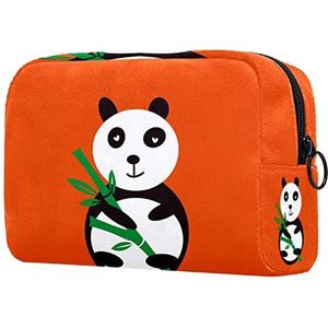 Kleine make-uptas voor dames, make-uptas, cosmetische reistas,Oranje Originele Panda Afdrukken