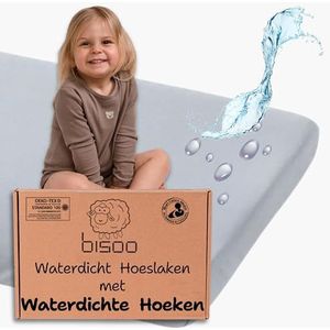Bisoo The Magic Sheet 80x130 cm - Volledig Waterdicht Hoeslaken 2in1: Jersey Katoenen Laken & Matrasbeschermer voor Peuteren & Junior Bed - Ademend, Stil, Oeko-Tex, Grijs, 130x80