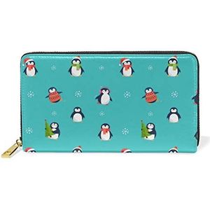 Leuke pinguïns groene kerstportemonnee echt lederen portemonnee creditcardhouder voor vrouwen telefoon meisje