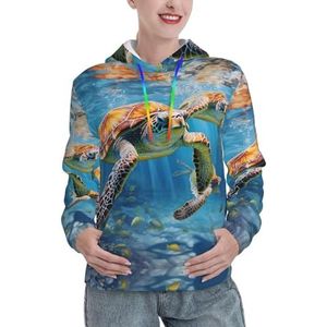 MDATT Sea Turtles Kersthoodie voor dames, stijlvolle casual hoodie, sweatshirt met capuchon voor dames tops met lange mouwen, Zwart, L