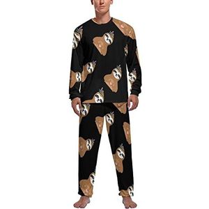 Leuke Baby Luiaard Holding Hart Zachte Heren Pyjama Set Comfortabele Lange Mouw Loungewear Top En Broek Geschenken XL