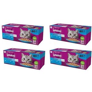 Whiskas Volwassen 1+ hoogwaardig natvoer voor volwassen katten viskeuze in gelei 4-pack 160 portiezakken (160 x 85 g)
