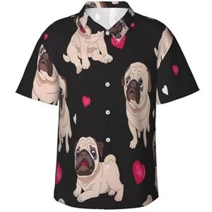EdsfFehs Hawaïaans herenshirt met schattige mopshondenprint, licht, ademend, korte mouwen met voorzak (S-3 XL), Zwart, S