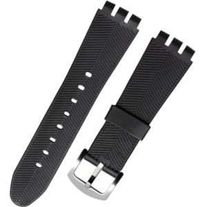 LQXHZ 23 MM Echt Kalfsleer Horlogeband Stalen Sluiting Compatibel Met Swatch IRONY YOS440 449 448 401G Horlogeband Horlogeband (Color : Black silicone, Size : 23mm silver clasp)