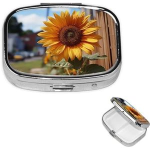 Pillendoosje Reizen Pillendoos met 2 Compartimenten Kleine Pillenetui voor Portemonnee & Pocket Draagbare Geneeskunde Organizer Boerderij Zonnebloem Leuke Ronde Pillencontainer voor Vitaminen