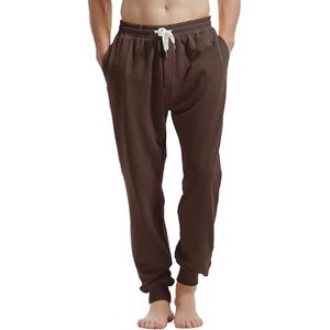 Amy Coulee Joggingbroek voor heren, katoenen joggingbroek met zakken, fitness-vrijetijdsbroek met trekkoord, chocolade bruin, M