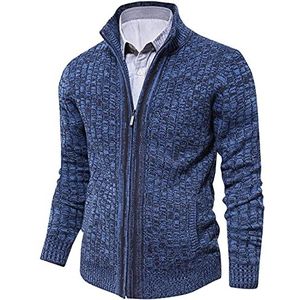 Gebreid herenvest met volledige ritssluiting en 2 zijzakken, Blauw zwart, XL