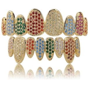 Regenboog Multi Color Grillz Tanden, Zilverkleurige Onderkant CZ Bling Clown, voor Cubic Zirconia Ondertanden Hip Hop Grills(Multicolor)