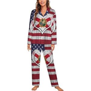 Amerika en Florida vlag met hart lange mouwen pyjama sets voor vrouwen klassieke nachtkleding nachtkleding zachte pyjama sets lounge sets