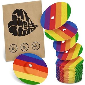 MySweetStitch | Pleister voor de Freestyle Libre 3 Sensor met VENTILATIEGAT | Waterdicht, ademend en huidvriendelijk Rond (25 stuks) | Made in Germany | Buiten Ø 65mm, binnen Ø 6mm | Pride