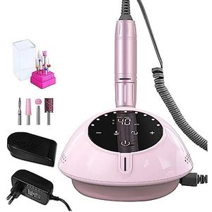 Nagelvijl elektrisch, 40000 RPM nagelboormachine met HD-display, manicuremachine Nieuwe upgrade elektrische nagelvijl met snijder, nail art salongereedschap(YK207 Pink-B)