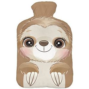 Warmwaterkruik met pullover overtrek 2 liter bedfles met mooie fleece print overtrek rubberen warmwaterkruik met deksel wit bruine luiaard [092]