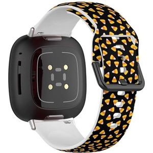 Zachte sportband compatibel met Fitbit Sense / Sense 2 / Versa 4 / Versa 3 (Candy Corn Happy Halloween) siliconen armband accessoire