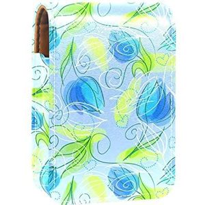 Gepersonaliseerde Lipstick Case Draagbare Make-up Tas Cosmetische Pouch Lippenstift Houder Make-up Organizer Abstract Blauwe Bloem Patronen, Meerkleurig, 9.5x2x7 cm/3.7x0.8x2.7 in