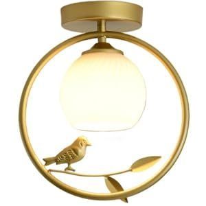 LONGDU Creatieve glazen lampenkap plafondlamp ijzer semi-inbouw plafondlamp modern E27/E26 plafondlamp for slaapkamer trap hotel woonkamer keuken hal(Color:Golden)