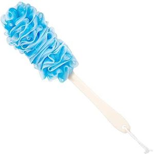Arswin Lufa rugschrobber voor douche, antislip badspons met lange handgreep, zachte nylon mesh rugreiniger, loofah op een stokje, lichaamsborstel voor dames en heren (blauw)