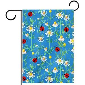 Bloemen Madeliefje Bloem Blauw Tuinvlag 28x40 inch,Kleine tuinvlaggen dubbelzijdig verticale banner buitendecoratie