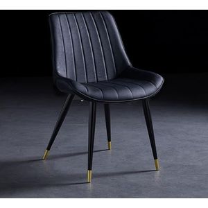 Eetkamerstoel, moderne en eenvoudige eettafel en stoelen met metalen poten en pu lederen zitting en rugleuningen, for keukenlounge vrije tijd woonkamer (Color : Khaki, Size : Black+gold)