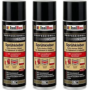 Isolbau Spuitlijm 3 x 500 ml - extra sterke lijm voor doe-het-zelvers en industrie - lijmspray voor schuim hout stof leer vilt enz