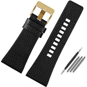 YingYou Echt Lederen Horlogeband Compatibel Met Diesel DZ7396DZ1206 DZ1399 DZ1405 Horlogeband Litchi Grain 22 24 26 27 28 30 32 34mm Band Armband(Color:Black gold clasp,Size:28mm)