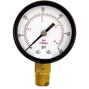 2 inch service-manometer, 1/4 inch NPT-onderstoel, zwarte stalen behuizing, 0-60 psi