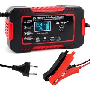 Acculader voor auto's, 12 V, 6 A, intelligente temperatuurcompensatie, reparatiemodus, oplader voor motoraccu van vrachtwagen, grasmaaier