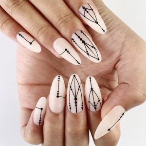 24Pcs Amandel Nep Nagels Press On Kunstmatige Acryl Valse Lijmen Ontwerpen Franse Tips Acryl Lijmen Nail Voor Vrouwen Clear