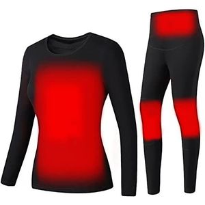 CUTTE Verwarmd thermisch ondergoed set winter gewatteerde 2-delige tops en broeken heren en vrouwen intelligente elektrische verwarmde kleding, zwarte dames3, L