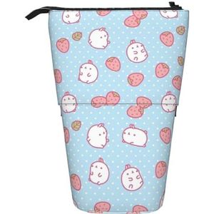 Nbtghga Cartoon Karakter Aardbei Print Potlood Telescopische Klassieke Kunsten Stand Up Potlood Case Organizer Potlood Houder Make-up Tas Gift, Zwart, Eén maat