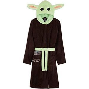 Disney Baby Yoda Badjas Heren, Warme Fleece Ochtendjas voor Man, Zachte Kamerjas met Capuchon, Leuke Loungewear Heren, Badjassen met Kap, Cadeau voor Hem (Bruin, L)